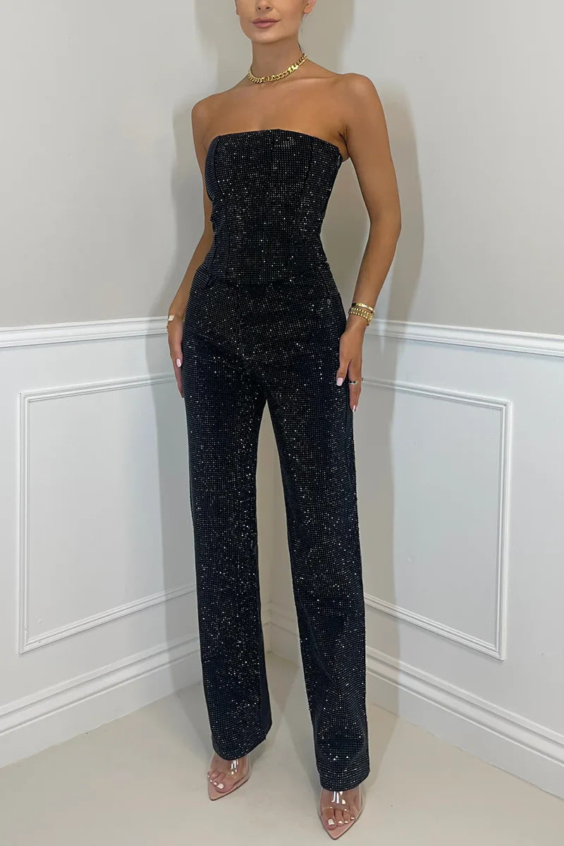 Denim Bling Bustier pants set